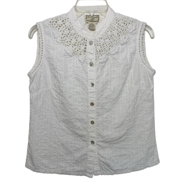 April Cornell Tops - APRIL CORNELL Crochet Lace Blouse Size Small White Sleeveless Cottagecore